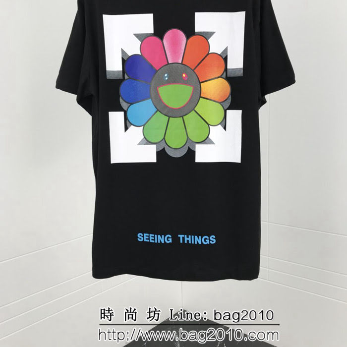 OFF-white19ss春夏新款 彩色太陽花印花 精梳棉短袖 男女同款 ydi1460